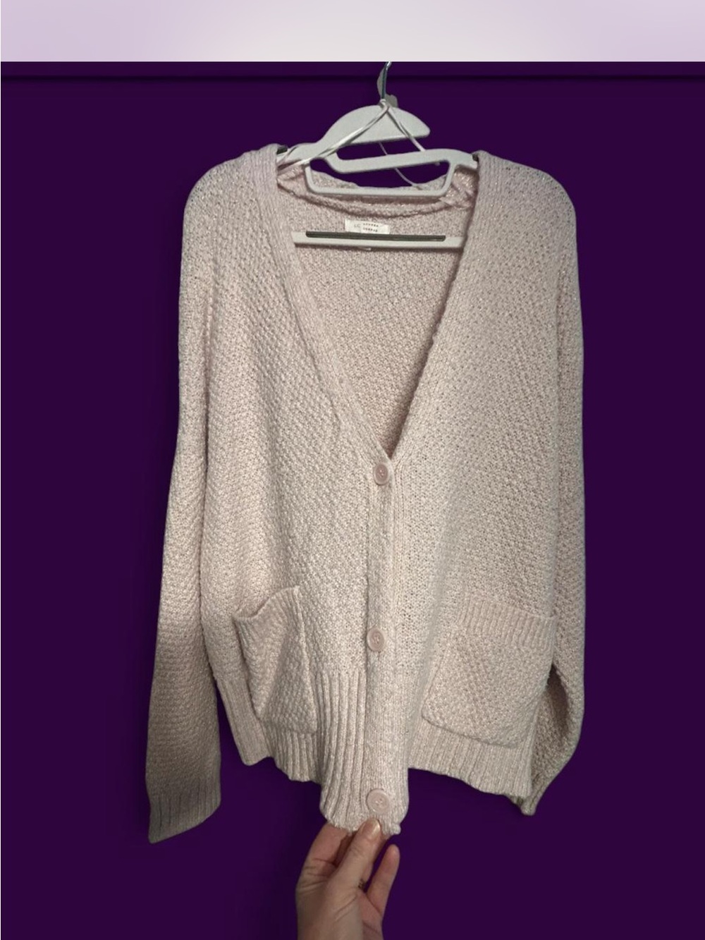 LC Lauren Conrad Pale Pink Button-Front Chunky Knit Cardigan